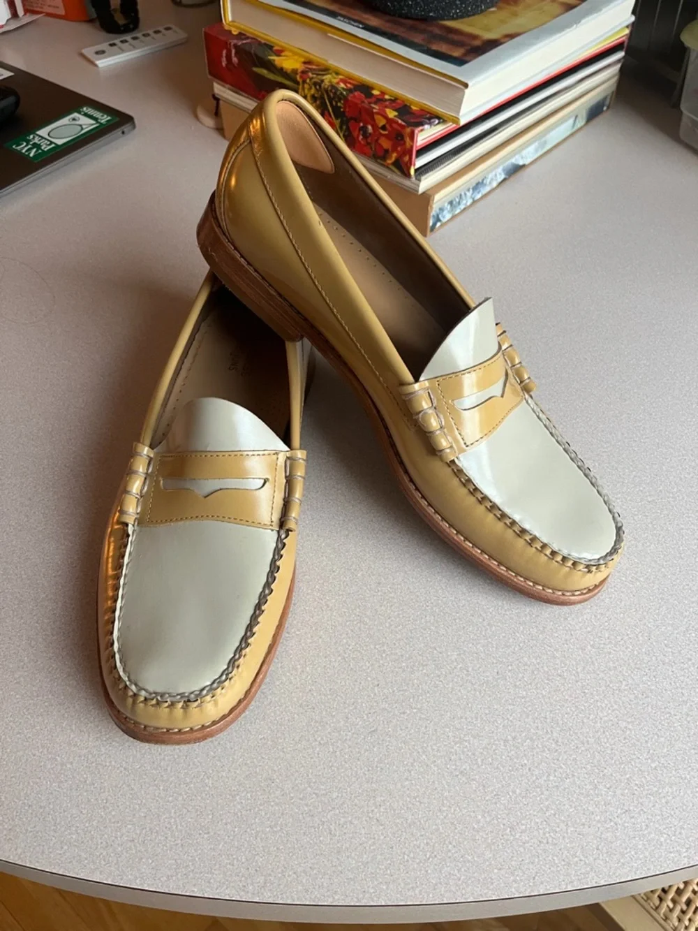 G.H. Bass & Co. Two-Tone Cream and Tan Leather Penny Loafers